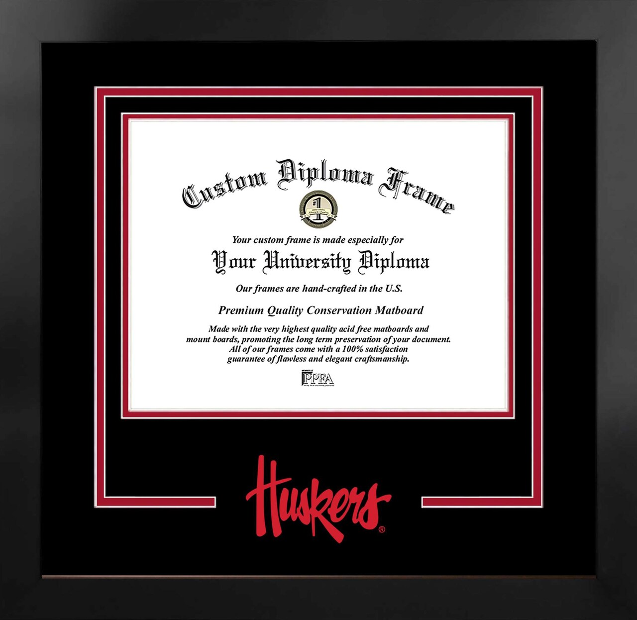 University of Nebraska Cornhuskers 11w x 8.5h Spirit Diploma Manhattan Black Frame with Bonus Campus Images Lithograph (value savings $59)